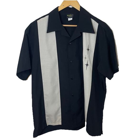 Retro Style Steady Bowling Rockabilly Short Sleeve Bowling Shirt Blk/Cream L/XL - Picture 1 of 10